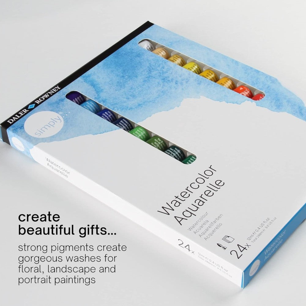 Daler Rowney Simply Watercolour Paint Set - 24 Tubes of 12ml Daler Rowney